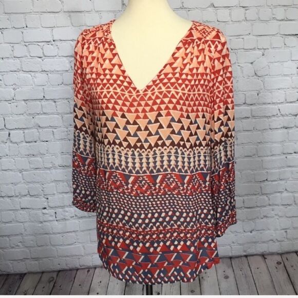 LUCKY BRAND TRIANGLE PRINT BOHO INSPIRED BLOUSE  M - Picture 1 of 5